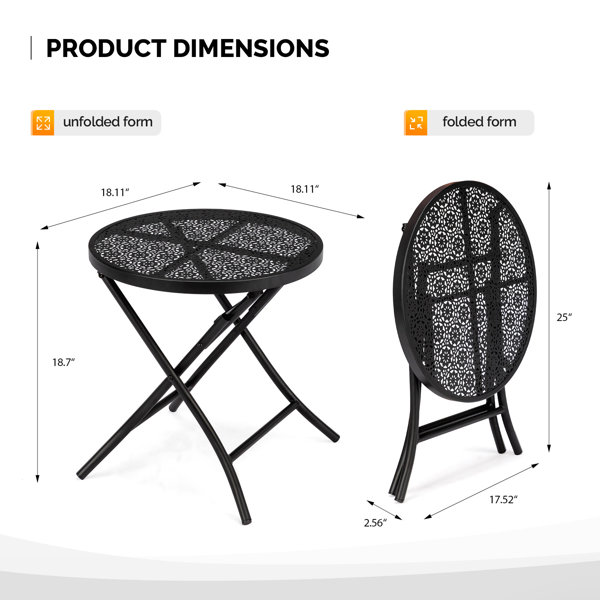 Winado Black Patio Steel Folding Round Side Table & Reviews | Wayfair